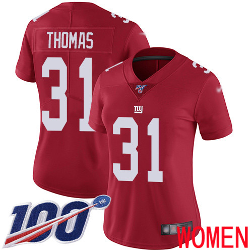 Women New York Giants #31 Michael Thomas Red Limited Red Inverted Legend 100th Season Football NFL Jersey